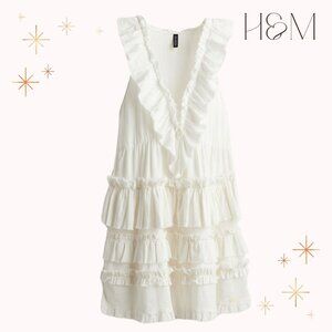 H&M White Frill-trimmed Cotton "Throw On" Dress Size S